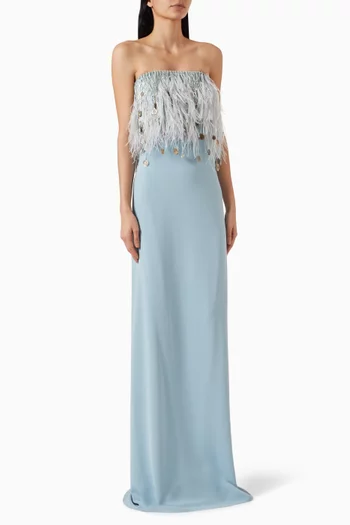 Feather Overlay Gown in Crepe