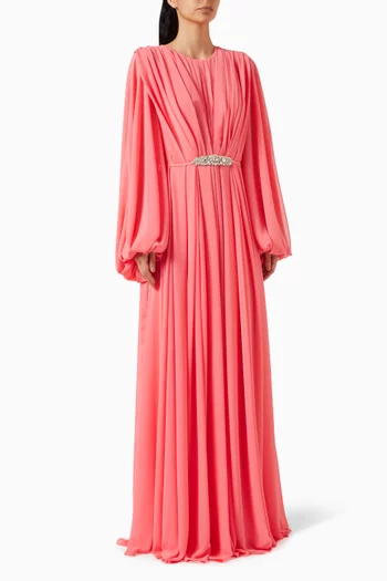 Runched Embellished Gown in Chiffon