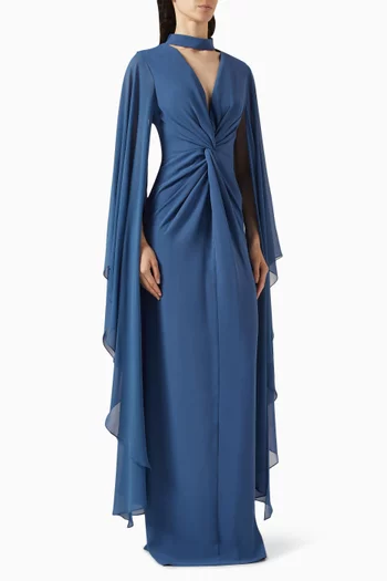 Chaya Cape-sleeve Gown in Crepe