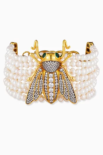 Bee Romanov Pearl Bracelet in 24kt Gold-plated Bronze