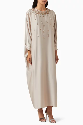 Embellished-neck Maxi Dress in Polyester