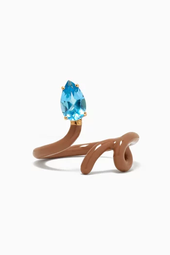 Baby Vine Tendril Peridot & Enamel Ring in 9kt Gold
