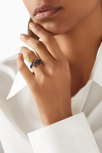 Baby Vine Tendril Peridot & Enamel Ring in 9kt Gold