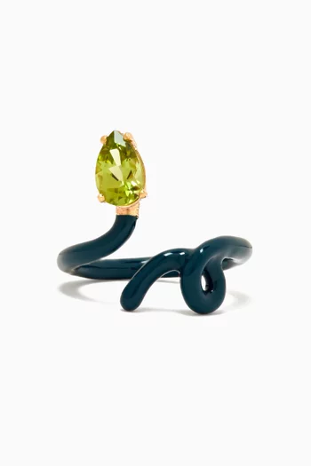Baby Vine Tendril Peridot & Enamel Ring in 9kt Gold