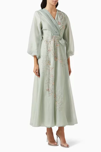 Gem-embellished Wrap Midi Dress in Organza