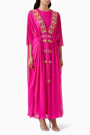 Embroidered Pleated Maxi Dress