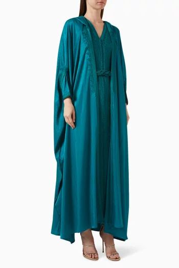 Moroccan Embroidered Hooded Cape Kaftan Set