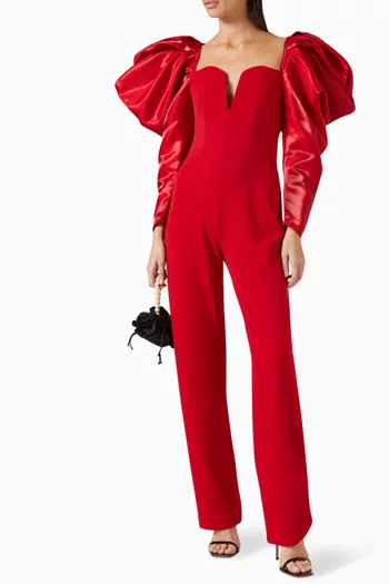 Rose Draped Sleeve Jumpsuit in Crepe