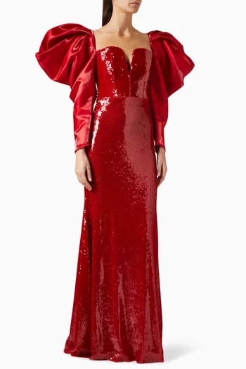 Rose Draped Sleeve Gown in Sequins