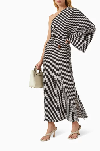 Gino One-shoulder Striped Maxi Dress in Silk Crepe