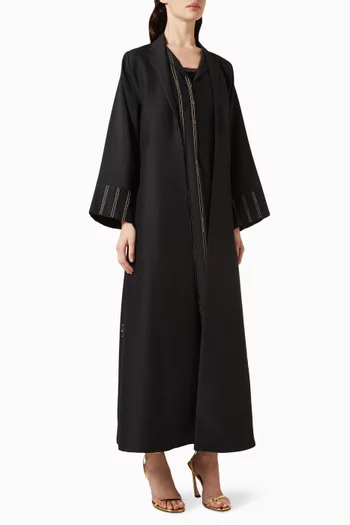 Double-layer Collar Embroidered Abaya in Soft Tafetta