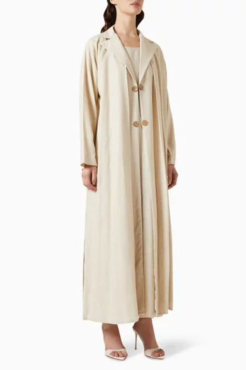 Open-collar Button Coat Abaya with Inner Dress
