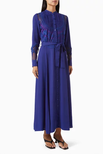 Lace-trim Belted Maxi Dress