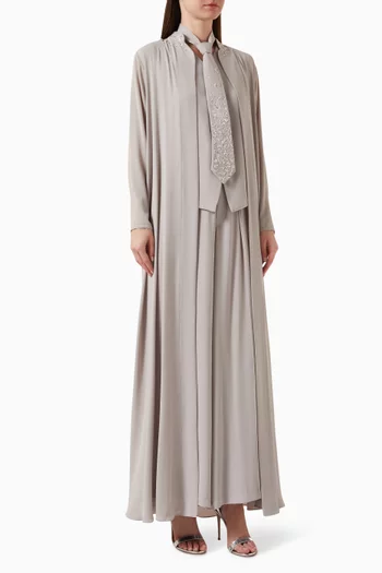3-piece Jacket-style Abaya Set in Crepe Chiffon