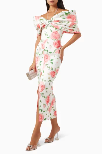 Floral-print Midi Dress in Satin