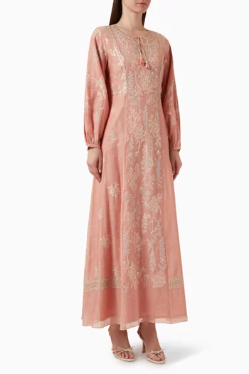Floral-embroidered Kaftan in Chanderi Fabric