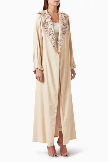 Floral Embroidered Abaya in Silk-linen
