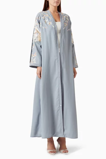 Floral Embellished Abaya in Silk-tulle