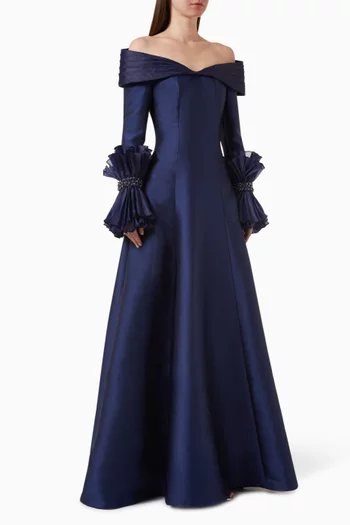 Azure Off-shoulder Dress in Mikado-organza