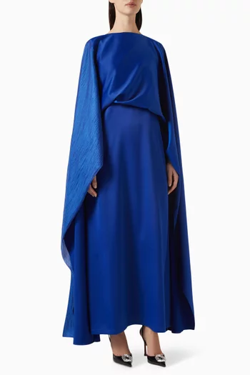 Draped Cape-style Maxi Dress in Silky Satin & Organza