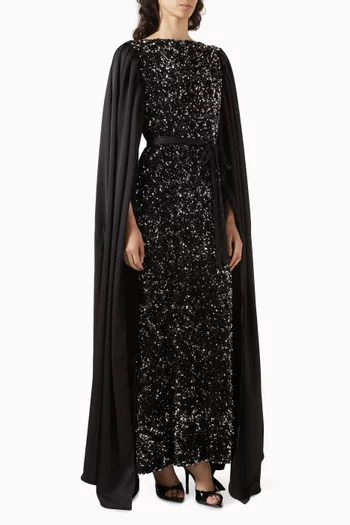 Elegance Cape Dress in Sequins