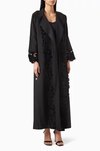Floral-lace Abaya in Crepe