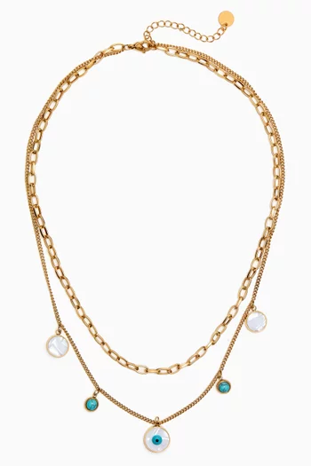 Gold Aura Evil Eye Layered Necklace in 18k Gold-plated Stainless Steel