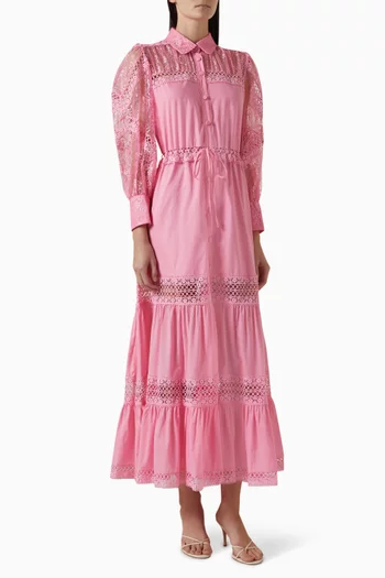 Lucil Lace-trim Midi Dress in Cotton Blend