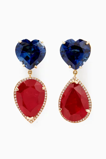 Sapphire, Diamond & Ruby Drop Earrings in 18kt Gold