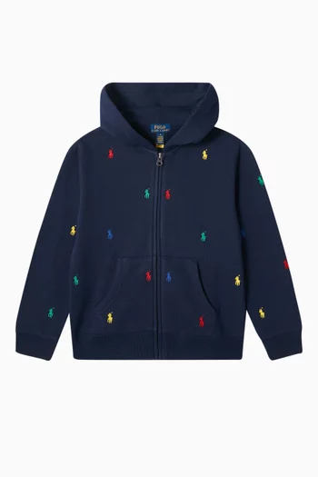 Logo-embroidered Zip-up Hoodie in Cotton-blend