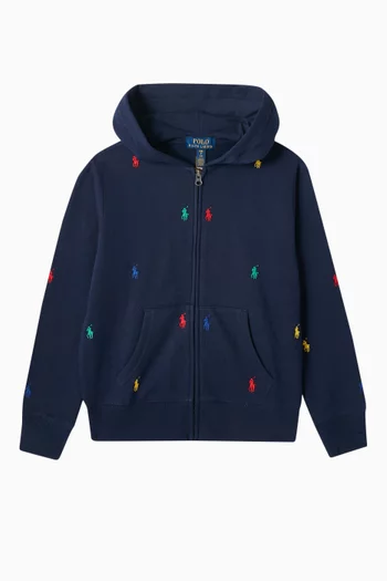 Logo-embroidered Zip-up Hoodie in Cotton-blend