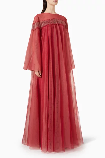 Multi-layer Embroidered Kaftan in Tulle