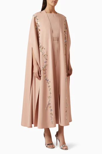 Floral Embroidered Cape and Inner Slip Dress in Crêpe