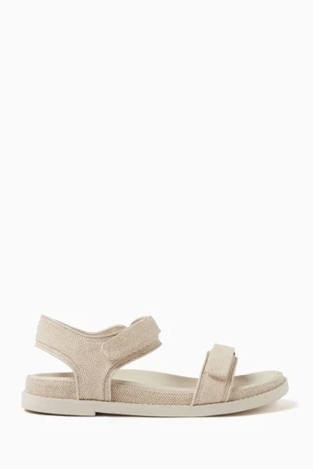 Textured Velcro Sandals in Hessian-fabric