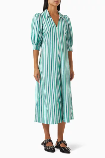 Striped Collar Midi Dress in Cotton-poplin