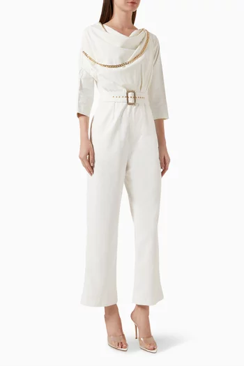 Elenor Belted Jumpsuit in Terry-rayon