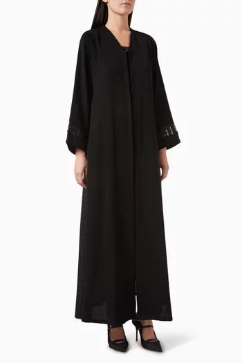 Lace-trimmed Abaya in Nida Fabric