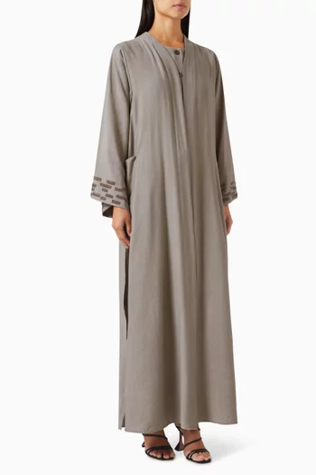 4-piece Embroidered Abaya Set in Cotton-linen