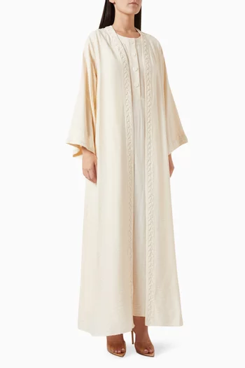 3-piece Embroidered Abaya Set in Linen