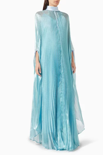 Amelia Pleated Cape-style Maxi Dress in Organza