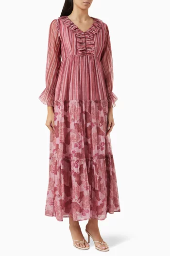 Roselin Striped Dress in Cotton-silk