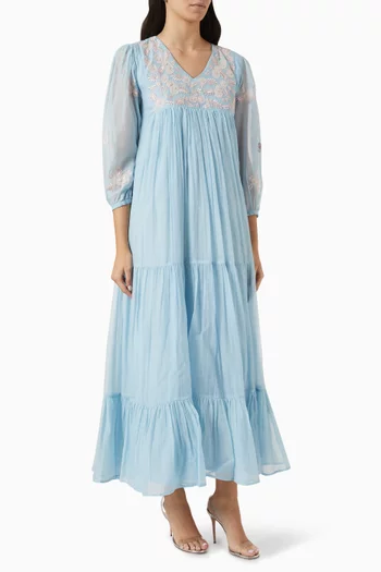 Alessia Embroidered Dress in Cotton-silk