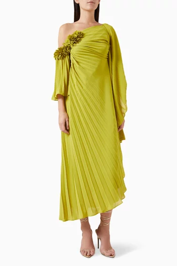 One-shouder Pleated Dress in Crêpe