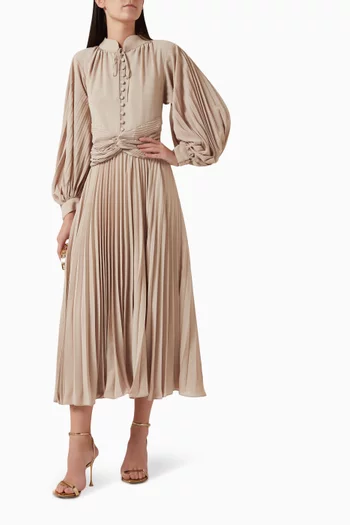 Pleated Midi Dress in Chiffon