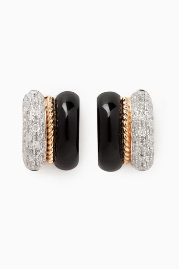 Mini Onyx & Diamond Earrings in 9kt Yellow & White Gold