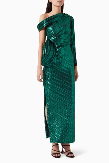 Asymmetrical Maxi Dress in Metallic Fabric