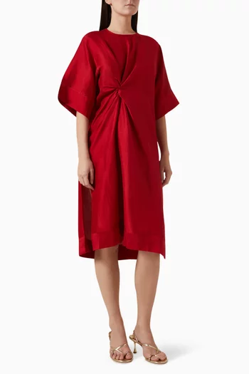 Merlot Draped Midi Dress in Silk