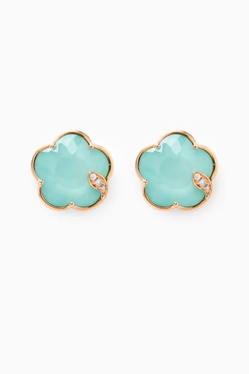 Petit Joli Turquoise & Diamond Stud Earrings in 18kt Rose Gold