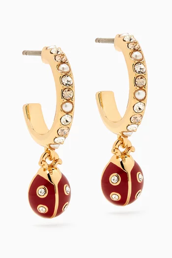 Ladybug Pave Huggie Earrings in Gold-plated Brass