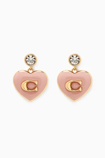 Enamel Heart Drop Earrings in Gold-plated Brass